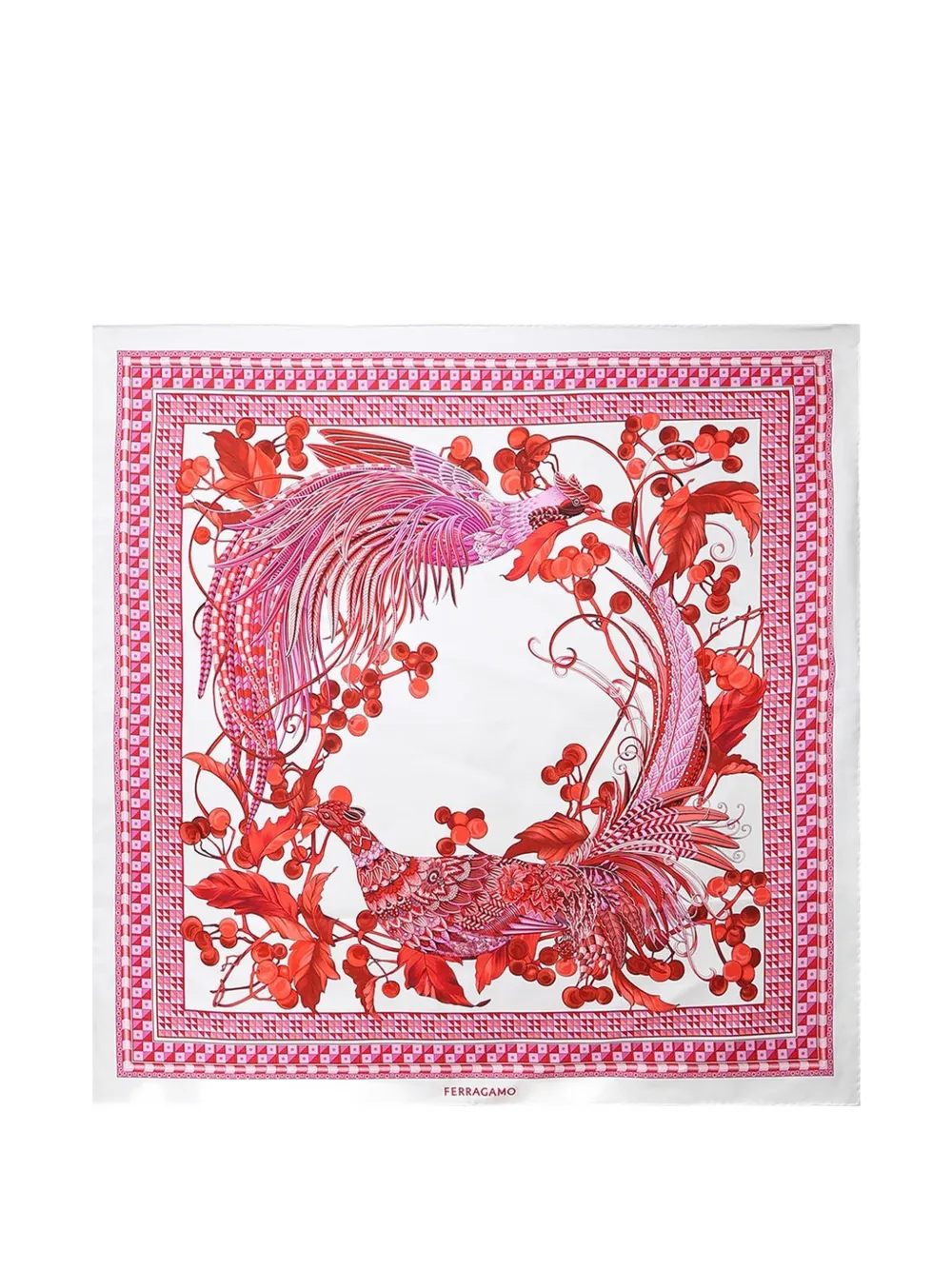Ferragamo bird-print silk scarf - Bianco