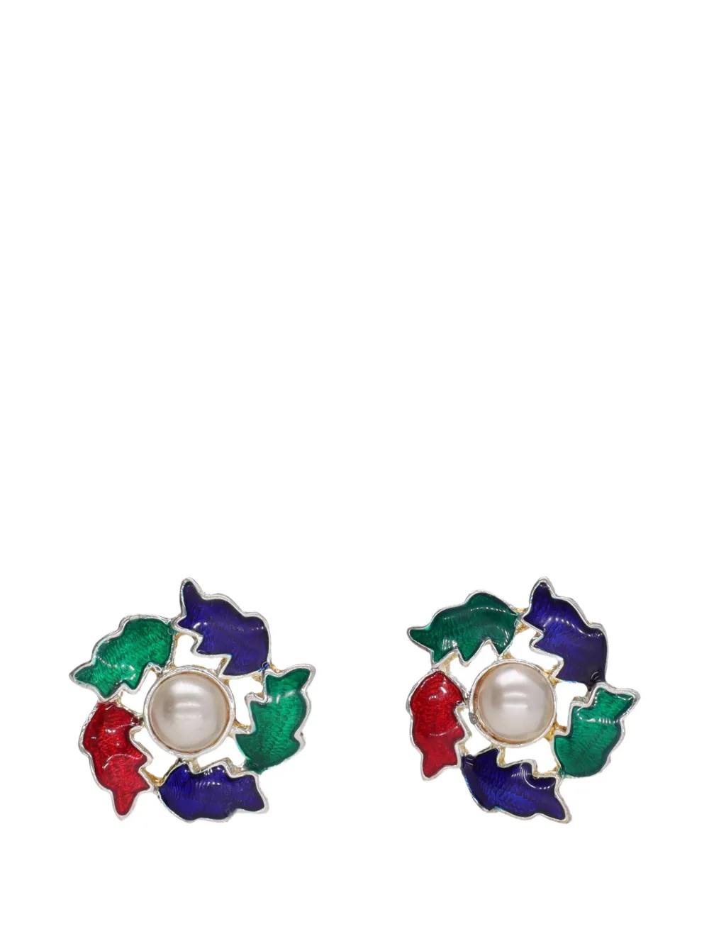 Vintage enamel faux-pearl earrings - Argento