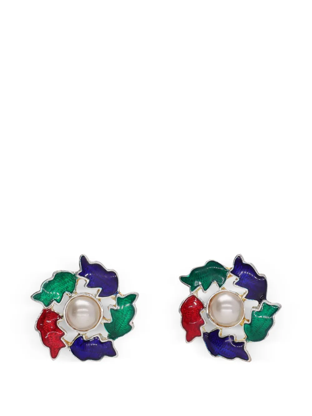 Vintage enamel faux-pearl earrings - Argento