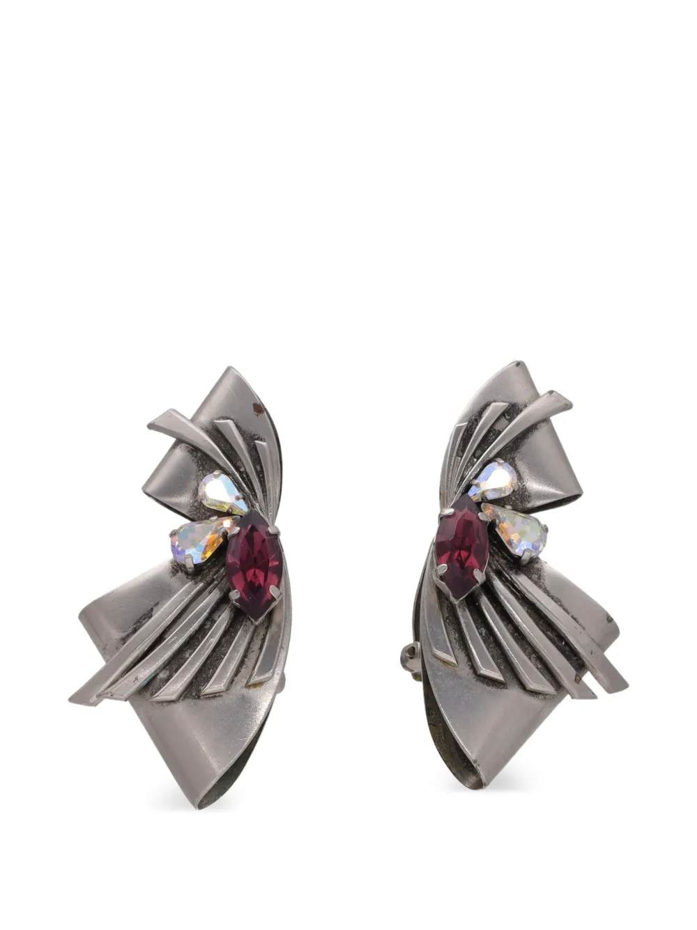 Vintage boucles d'oreilles serties de cristaux - Argent