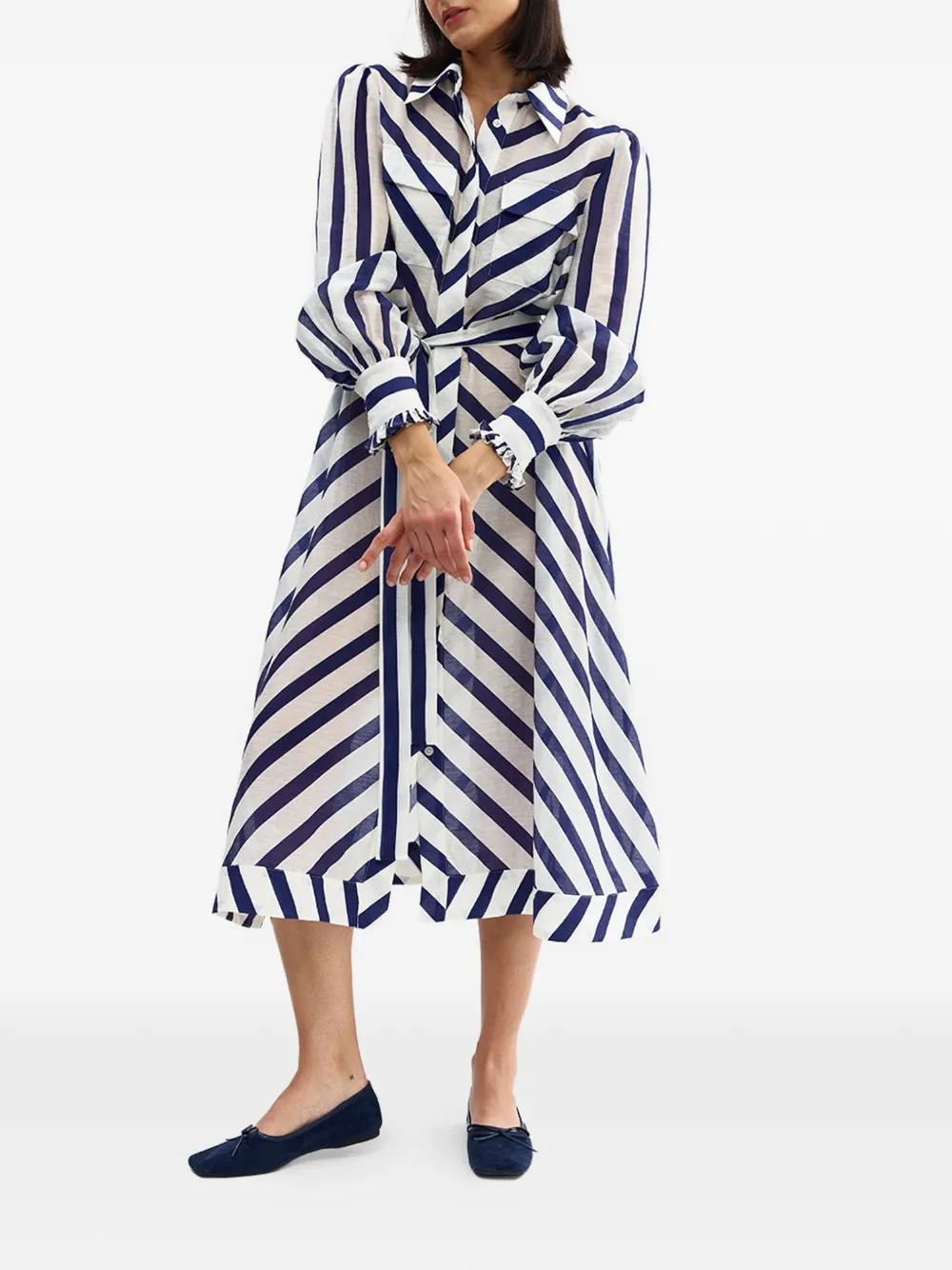  Aston Studio Vestido Yasmine Midi A Rayas - Azul 