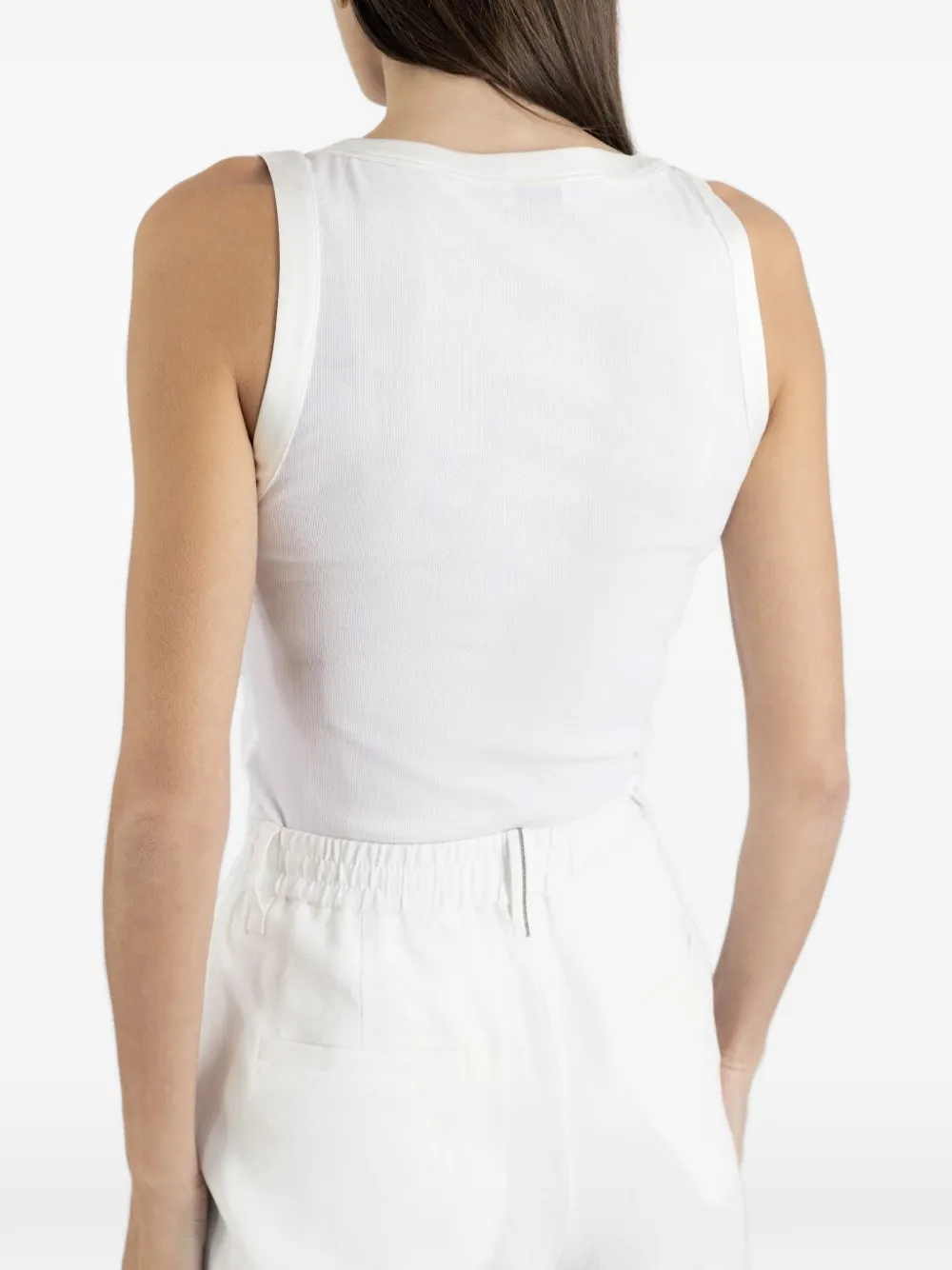 Brunello Cucinelli Ribgebreide tanktop met zijden afwerking Wit