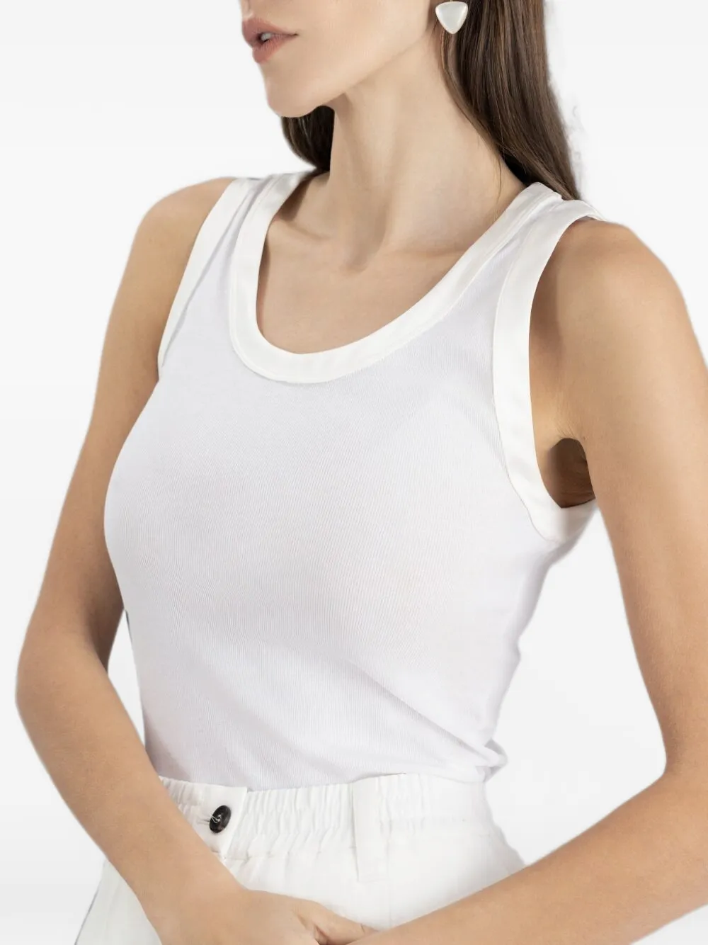 Brunello Cucinelli Ribgebreide tanktop met zijden afwerking Wit