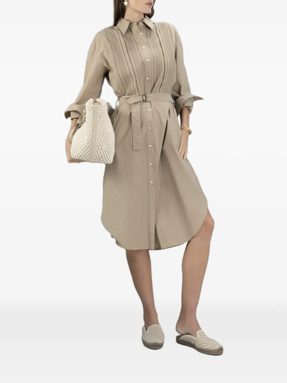 Brunello Cucinelli Broderie Anglaise midi-blousejurk Beige