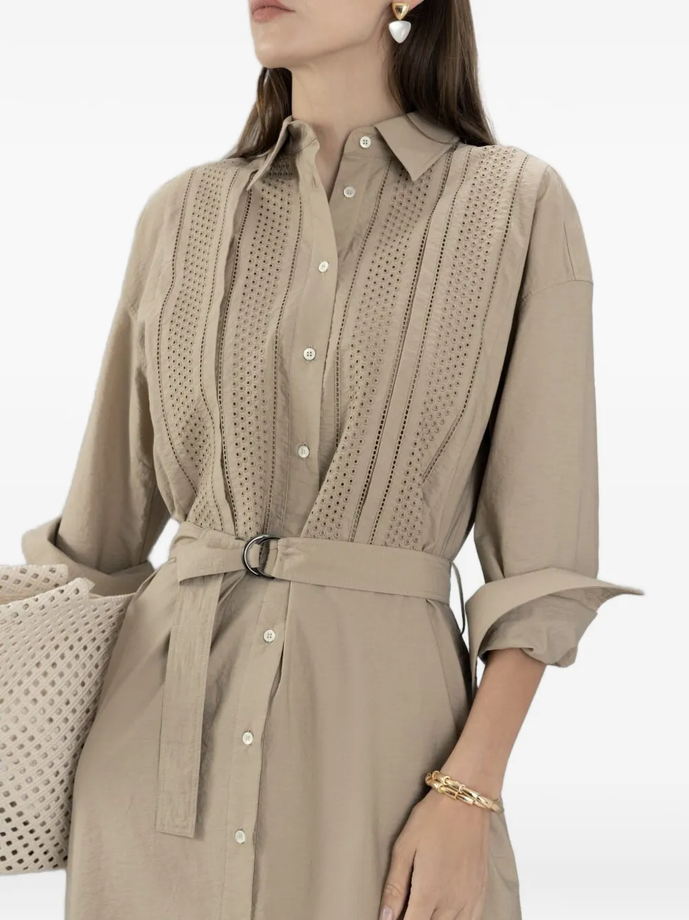 Brunello Cucinelli Broderie Anglaise midi-blousejurk Beige