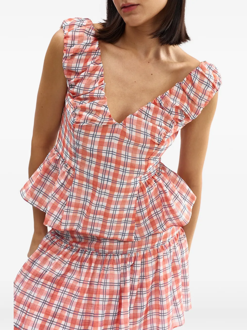 Aston Studio Romane Ruffled Peplum Blouse In Pattern