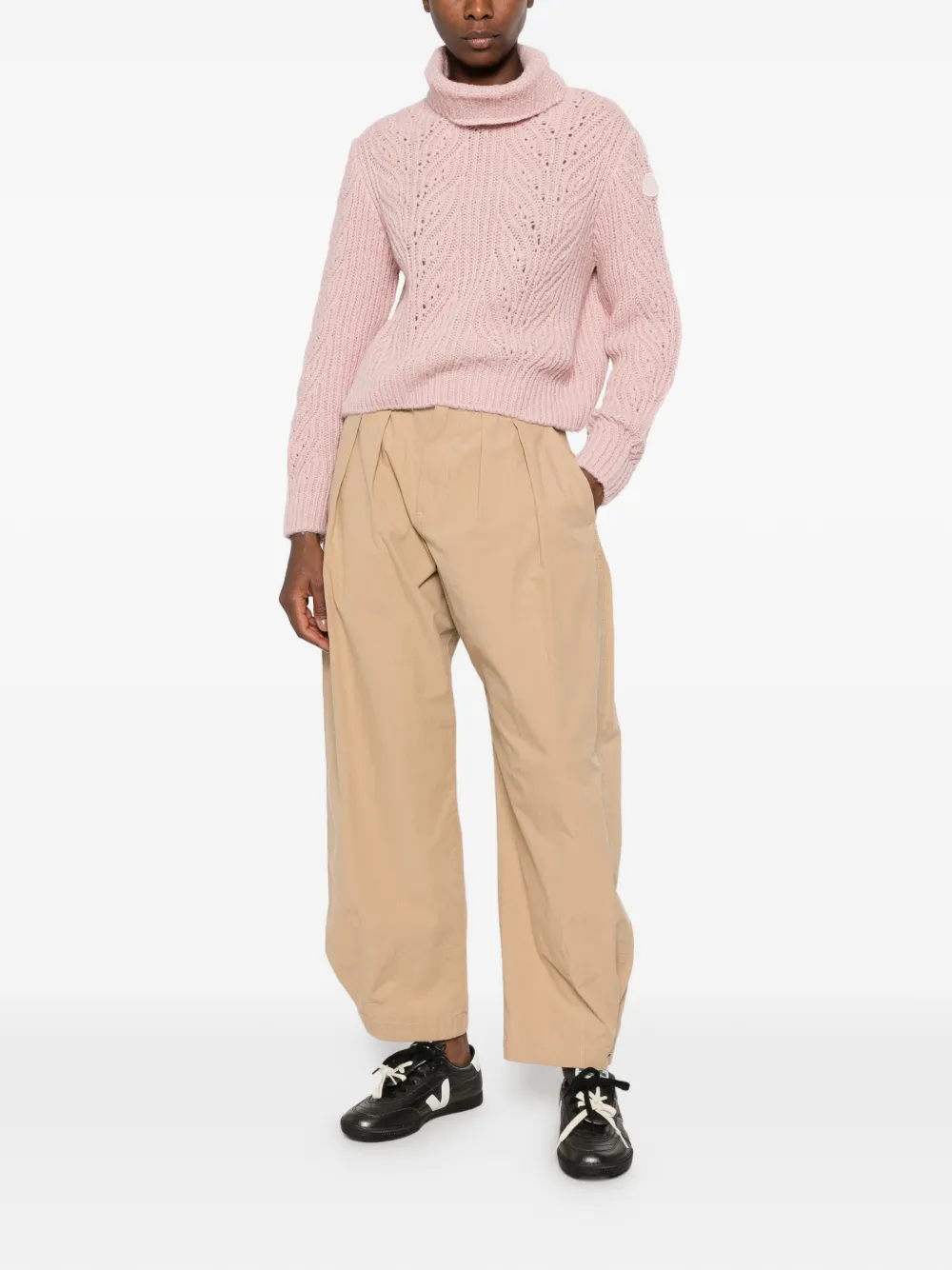 Moncler cable-knit roll-neck sweater Roze
