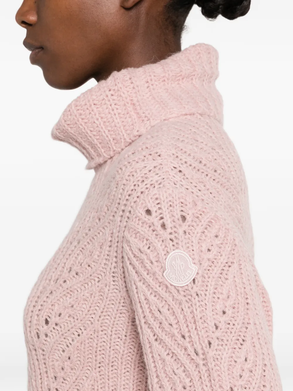 Moncler cable-knit roll-neck sweater Roze