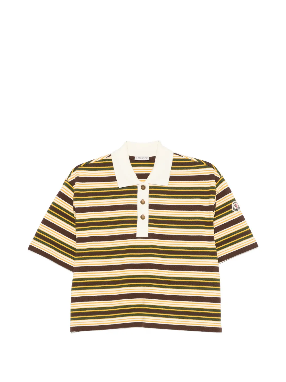 Moncler Manica Corta Striped Short-sleeve Polo Shirt In Brown