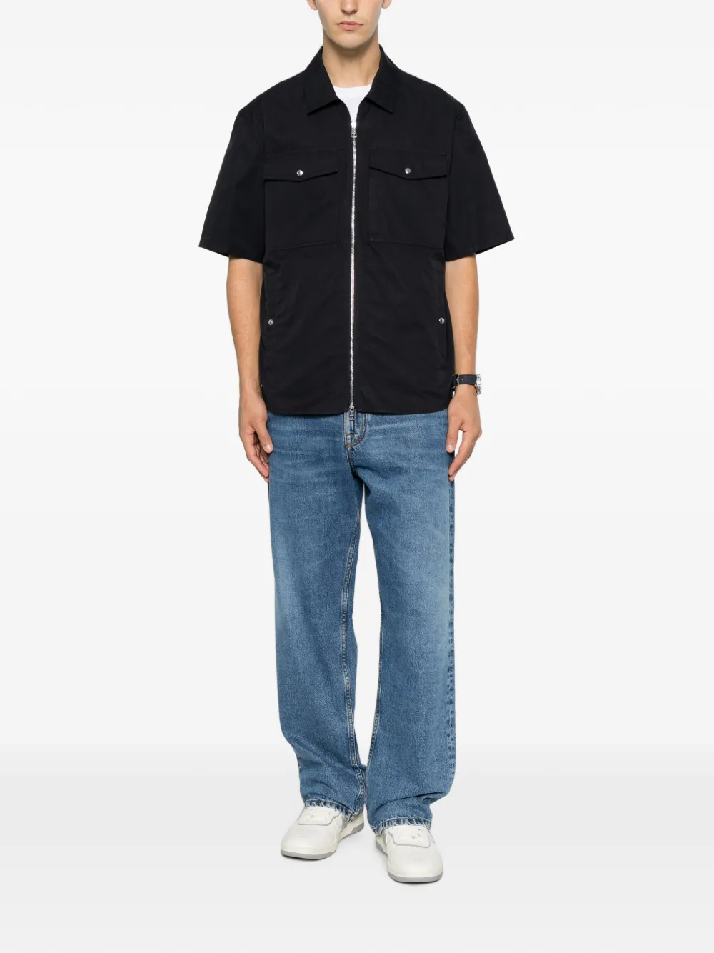 Moncler Shirtjack met korte mouwen en rits Blauw