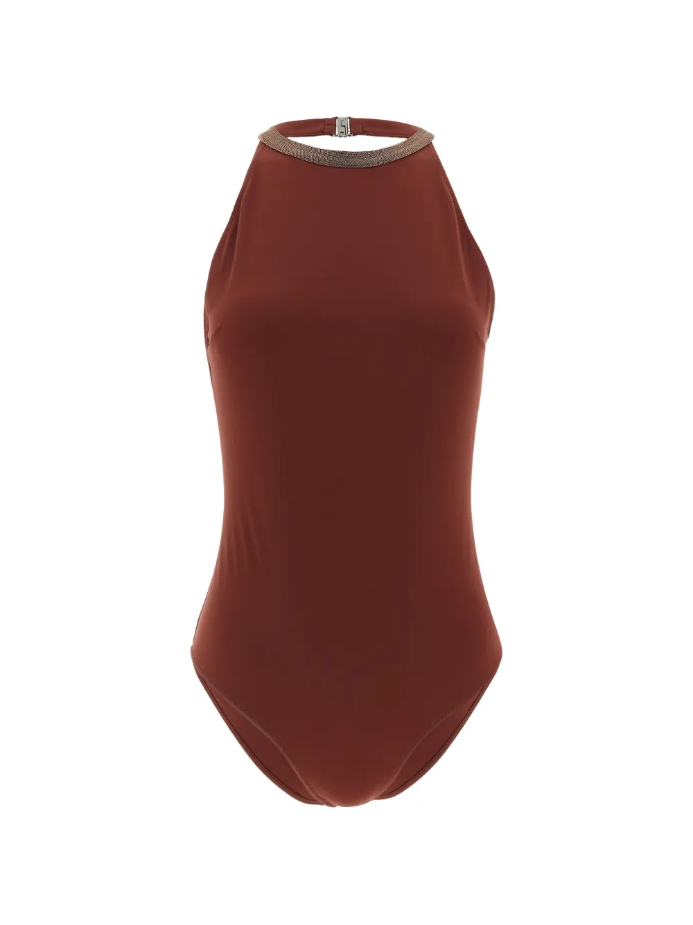 Brunello Cucinelli Precious Collar halterneck swimsuit - Braun