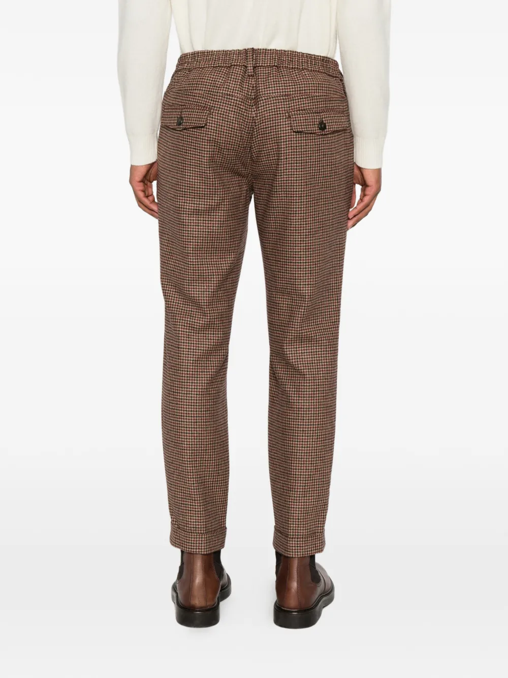 Eleventy Broek met pied-de-poule print en trekkoord Bruin