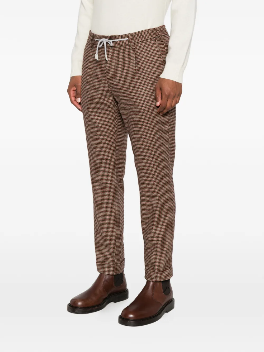 Eleventy Broek met pied-de-poule print en trekkoord Bruin