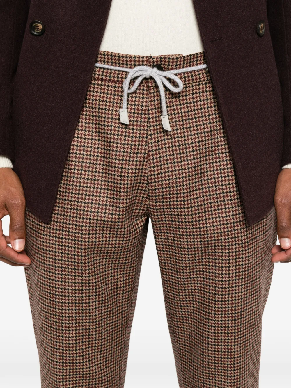 Eleventy Broek met pied-de-poule print en trekkoord Bruin