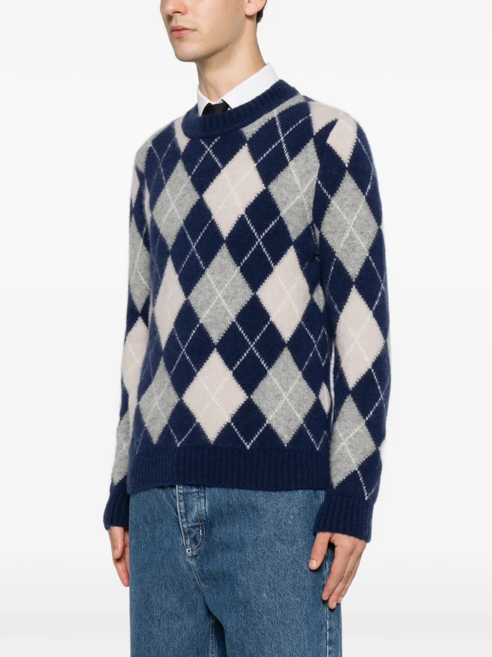 Eleventy Trui met argyle-patroon en lange mouwen Blauw