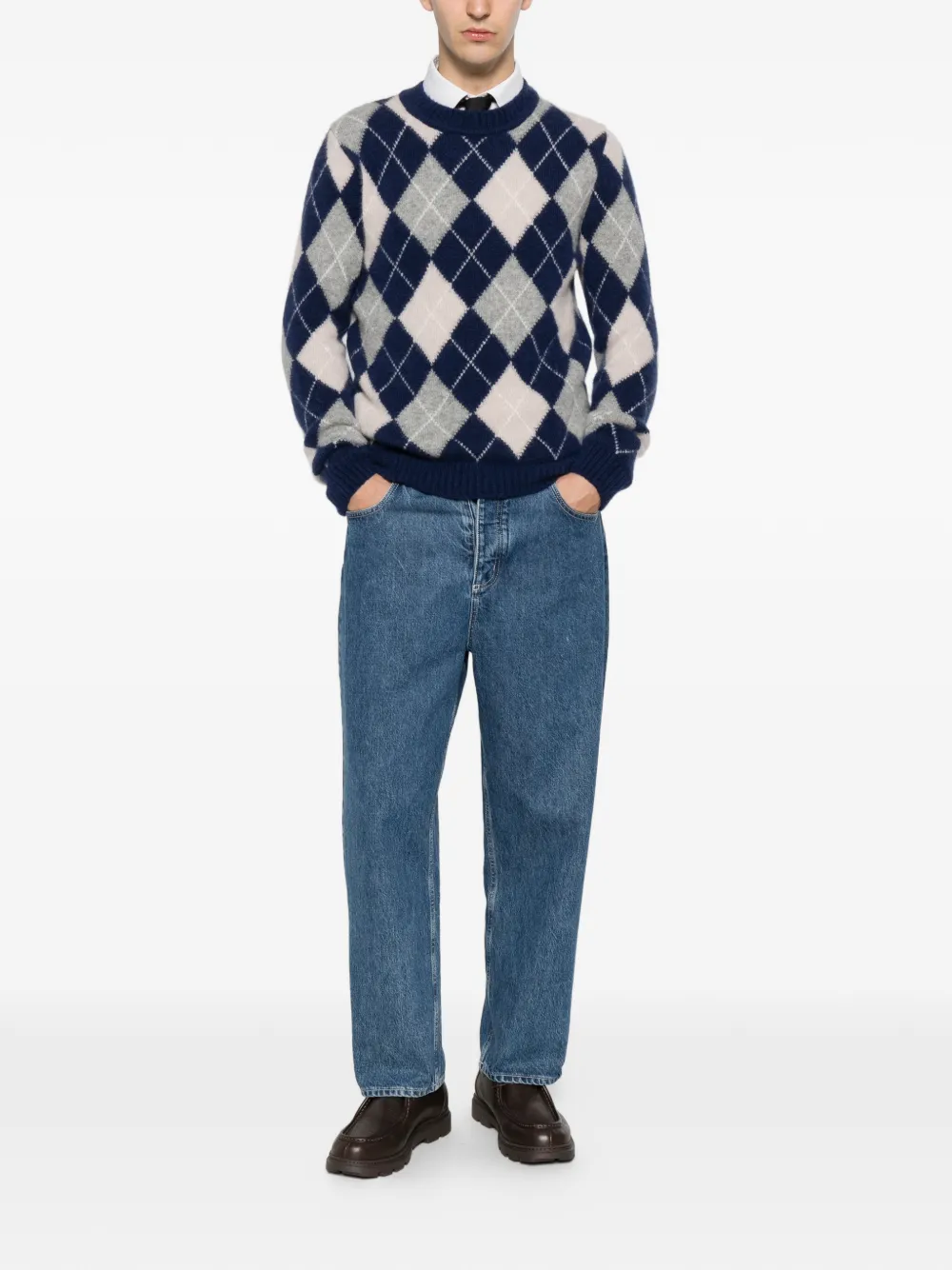 Eleventy Trui met argyle-patroon en lange mouwen Blauw