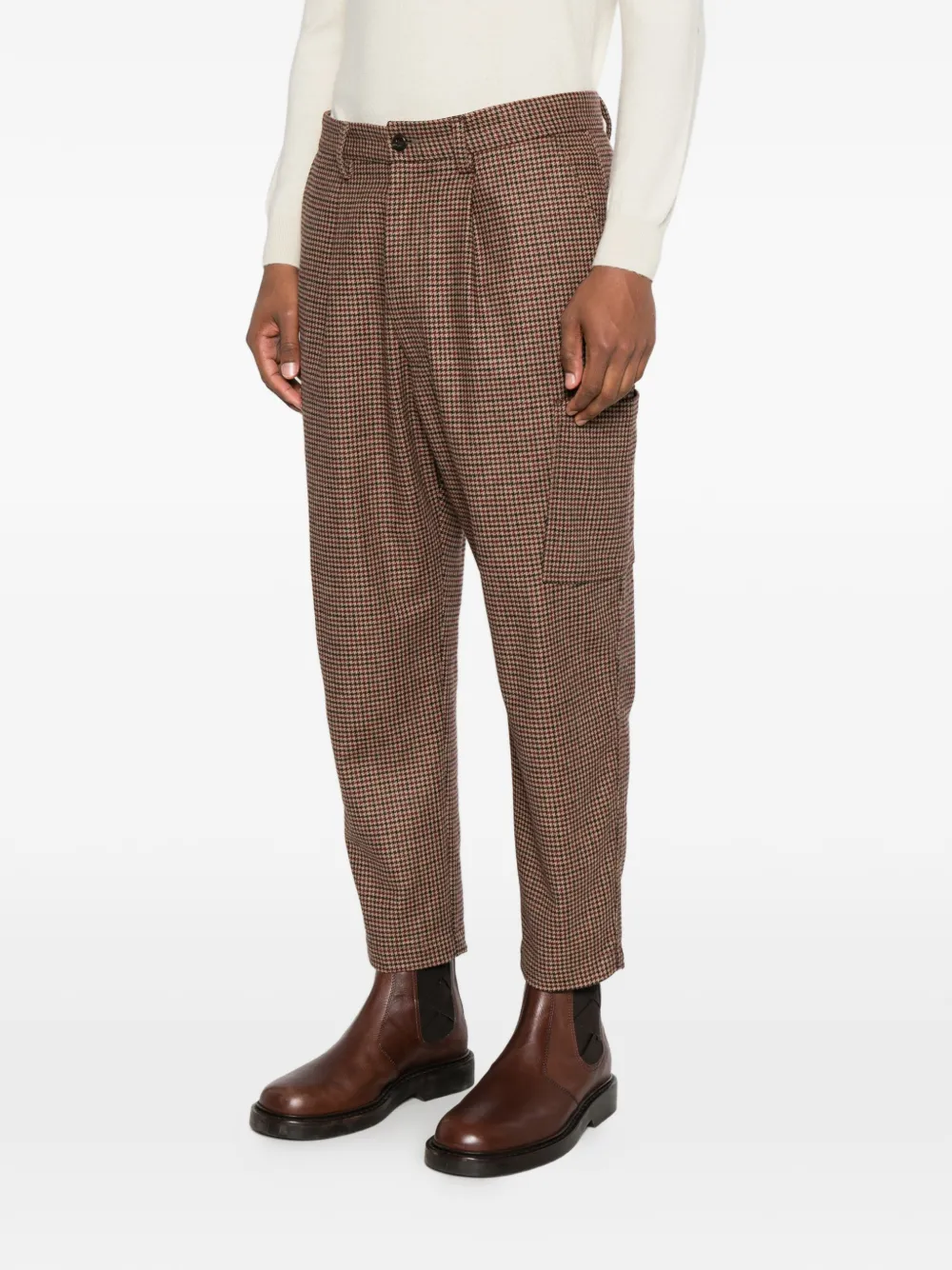 Eleventy Broek met pied-de-poule print en toelopende pijpen Bruin