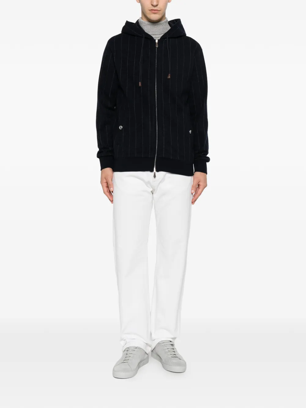 Eleventy Hoodie met krijtstreep en rits Blauw