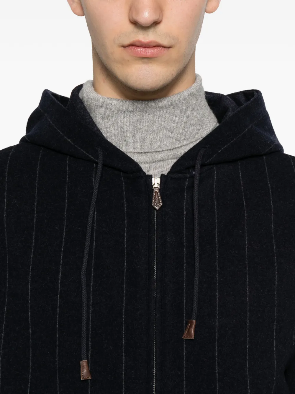 Eleventy Hoodie met krijtstreep en rits Blauw