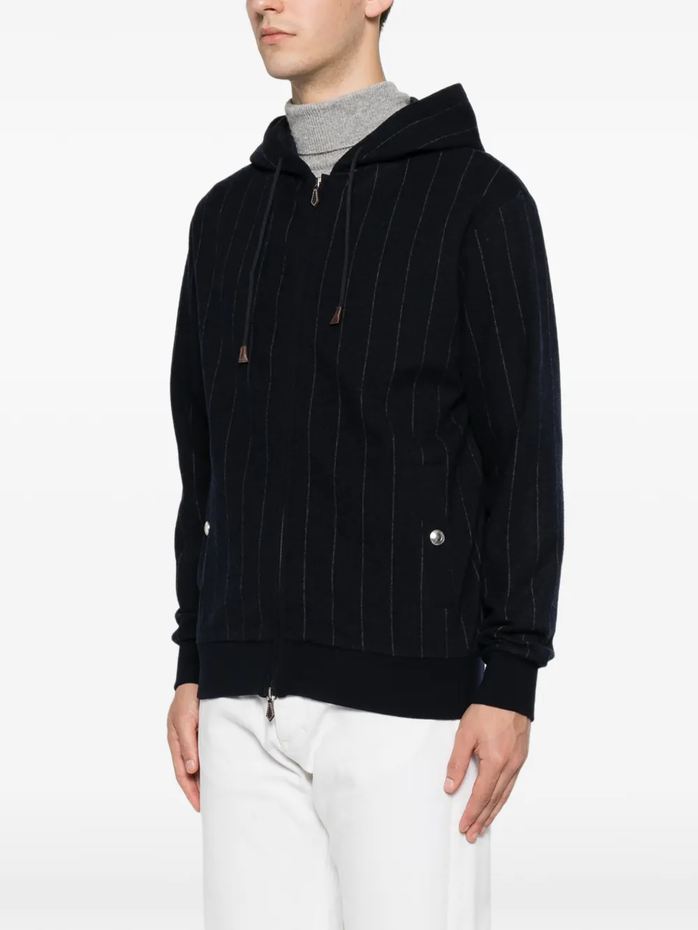 Eleventy Hoodie met krijtstreep en rits Blauw