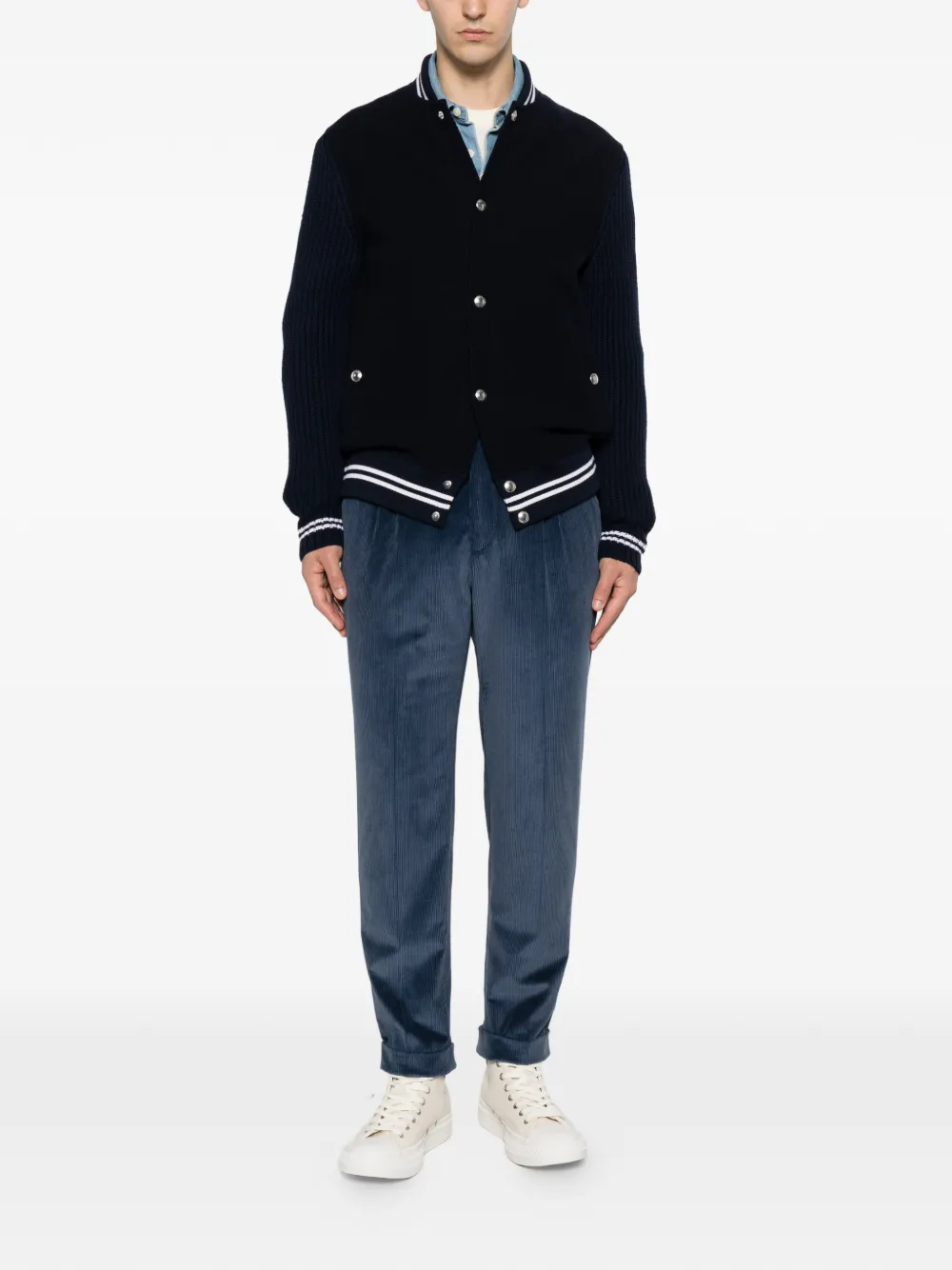 Eleventy Ribgebreid bomberjack Blauw