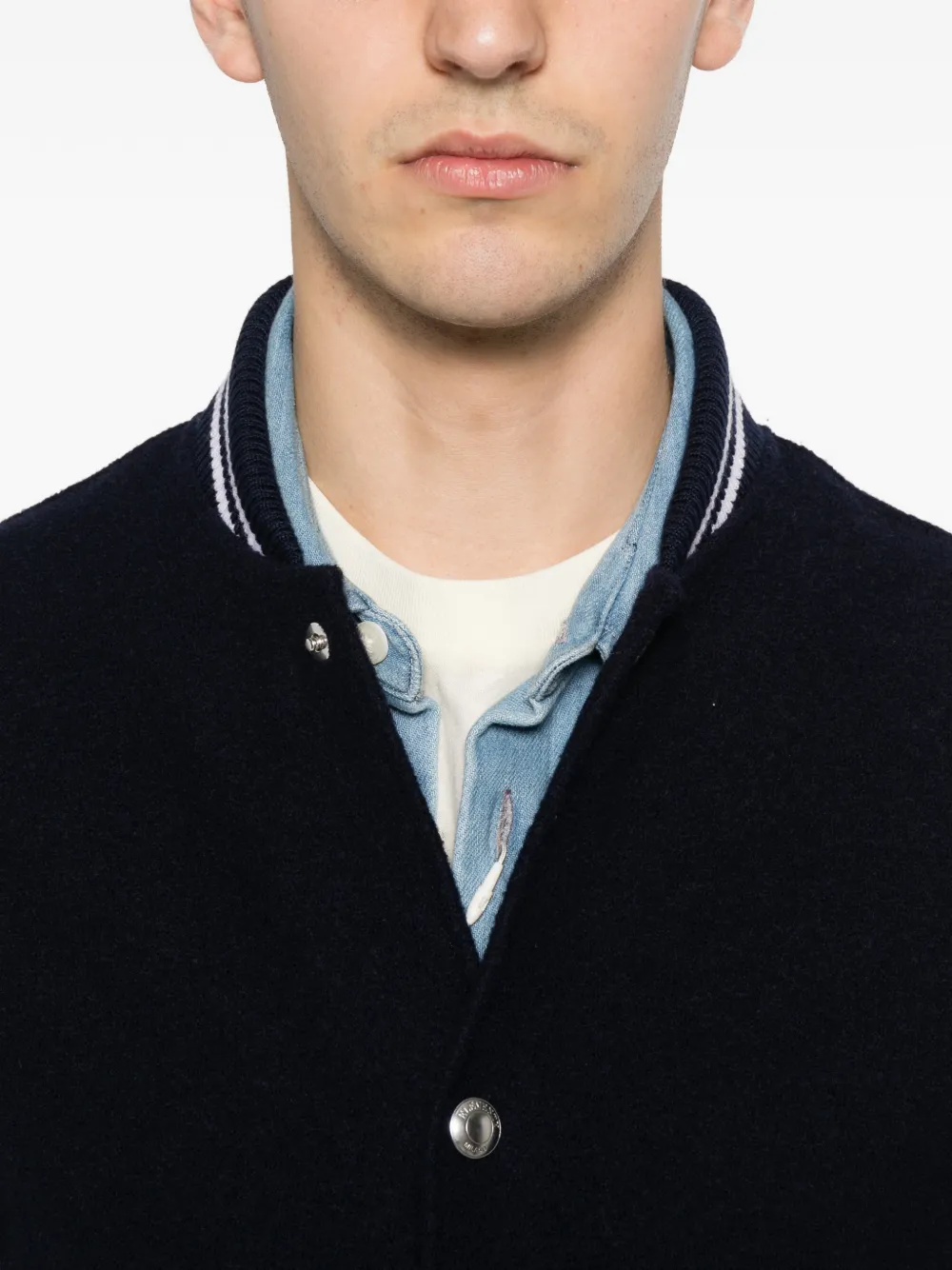 Eleventy Ribgebreid bomberjack Blauw