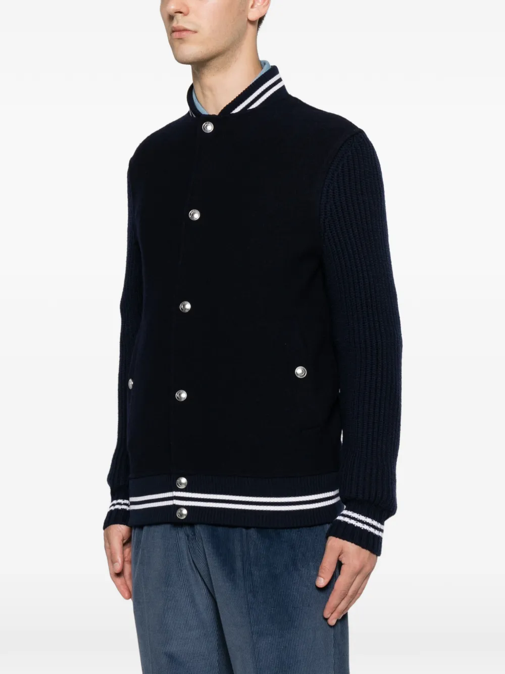 Eleventy Ribgebreid bomberjack Blauw