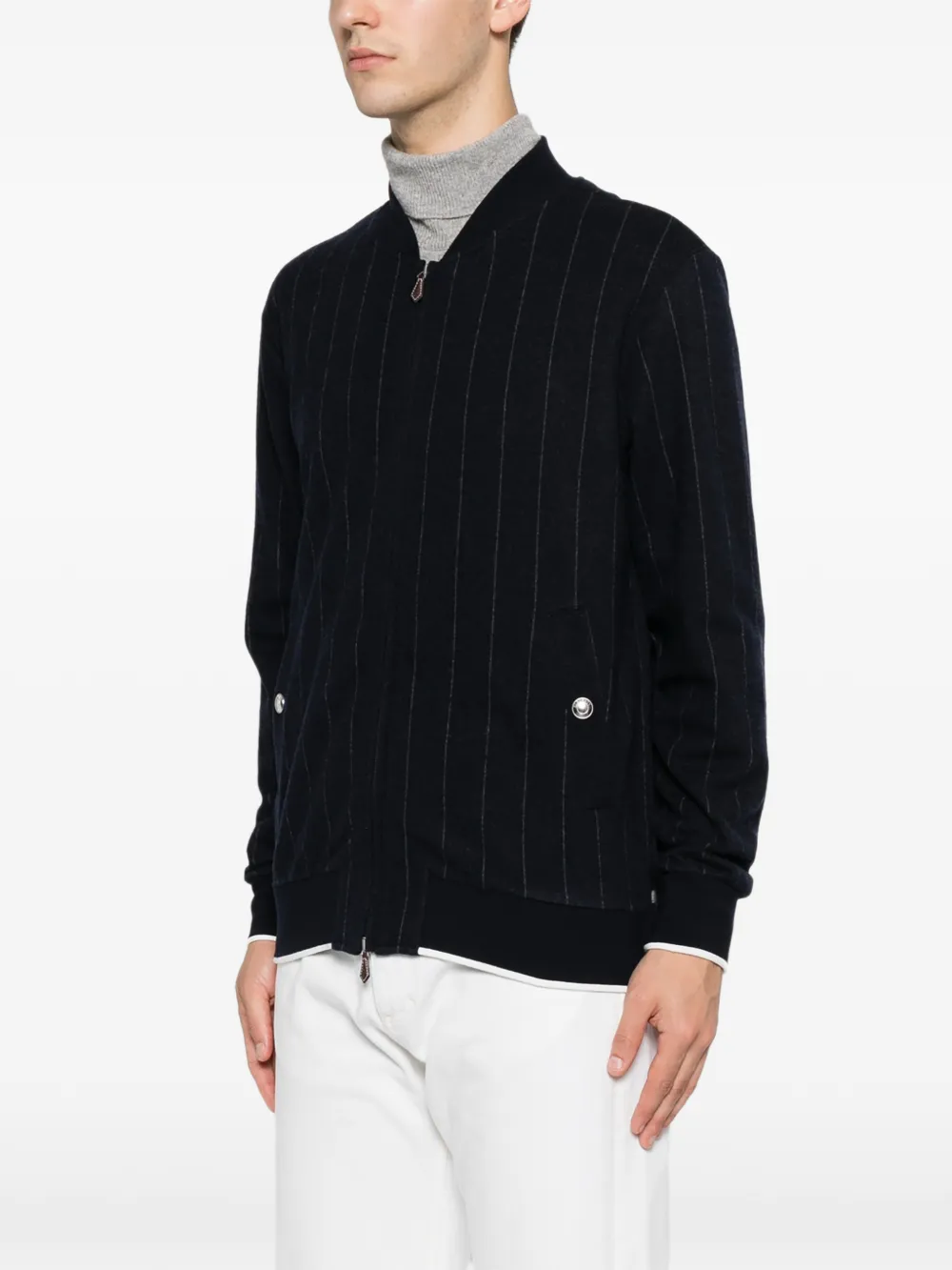 Eleventy Jack met krijtstreep en rits Blauw