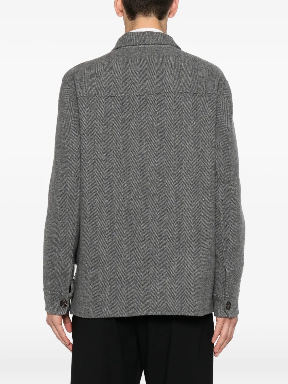 Eleventy Button-up shirtjack met visgraatpatroon Grijs