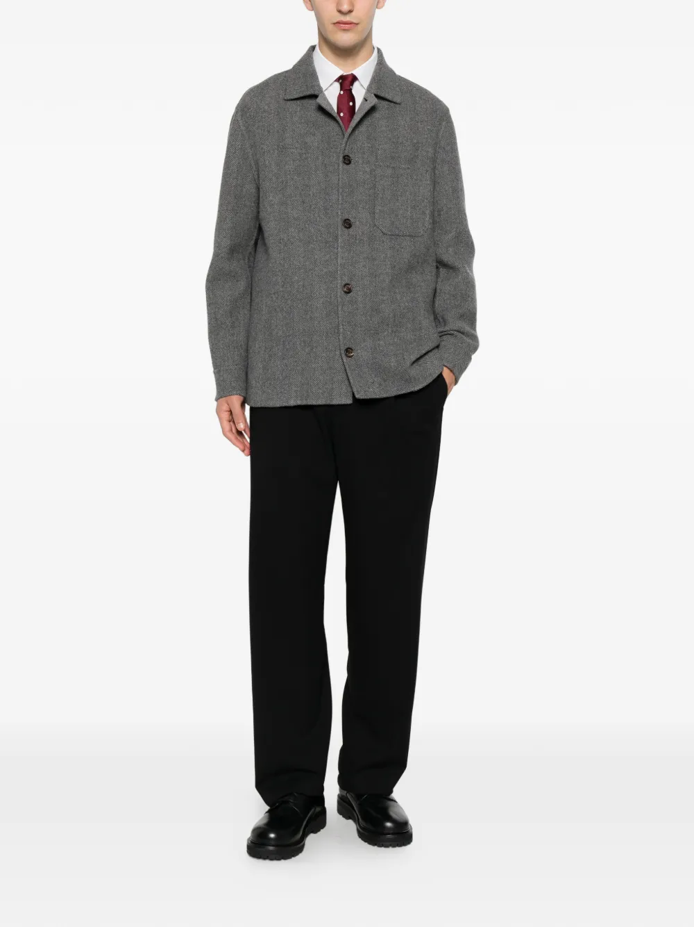 Eleventy Button-up shirtjack met visgraatpatroon Grijs