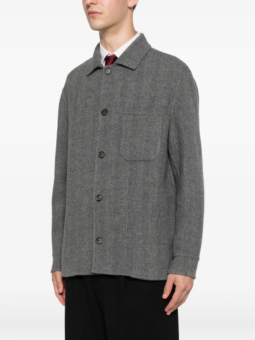 Eleventy Button-up shirtjack met visgraatpatroon Grijs