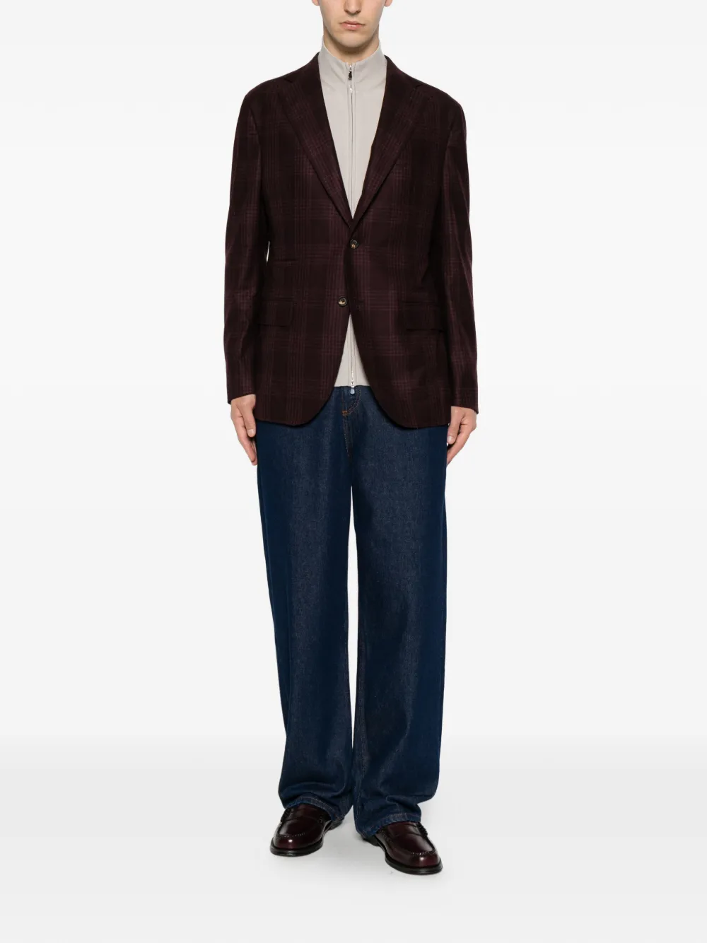 Eleventy Geruite blazer met gekerfde revers Paars