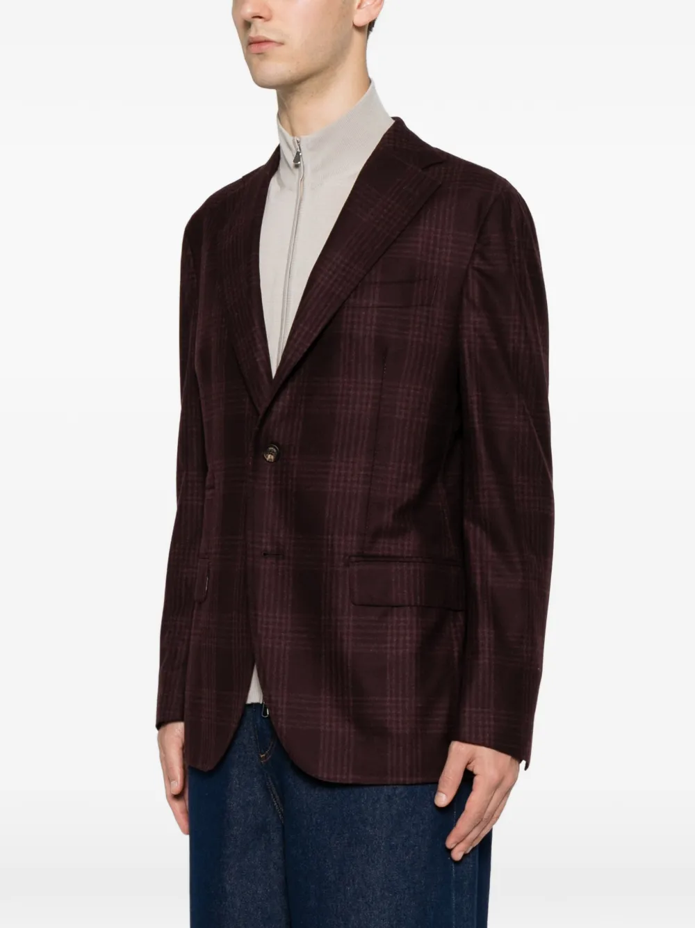 Eleventy Geruite blazer met gekerfde revers Paars
