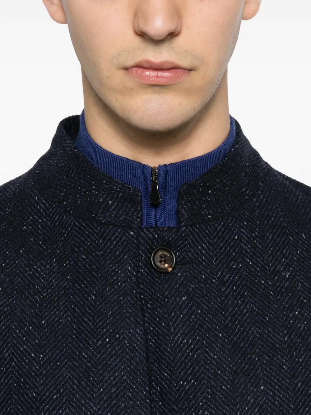 Eleventy Jack met mandarijnkraag en visgraatpatroon Blauw