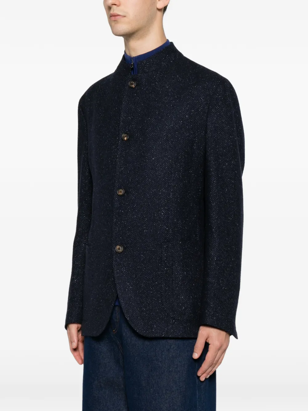 Eleventy Jack met mandarijnkraag en visgraatpatroon Blauw