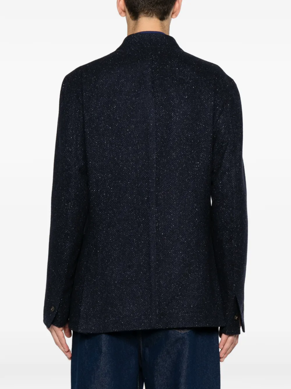 Eleventy Jack met mandarijnkraag en visgraatpatroon Blauw