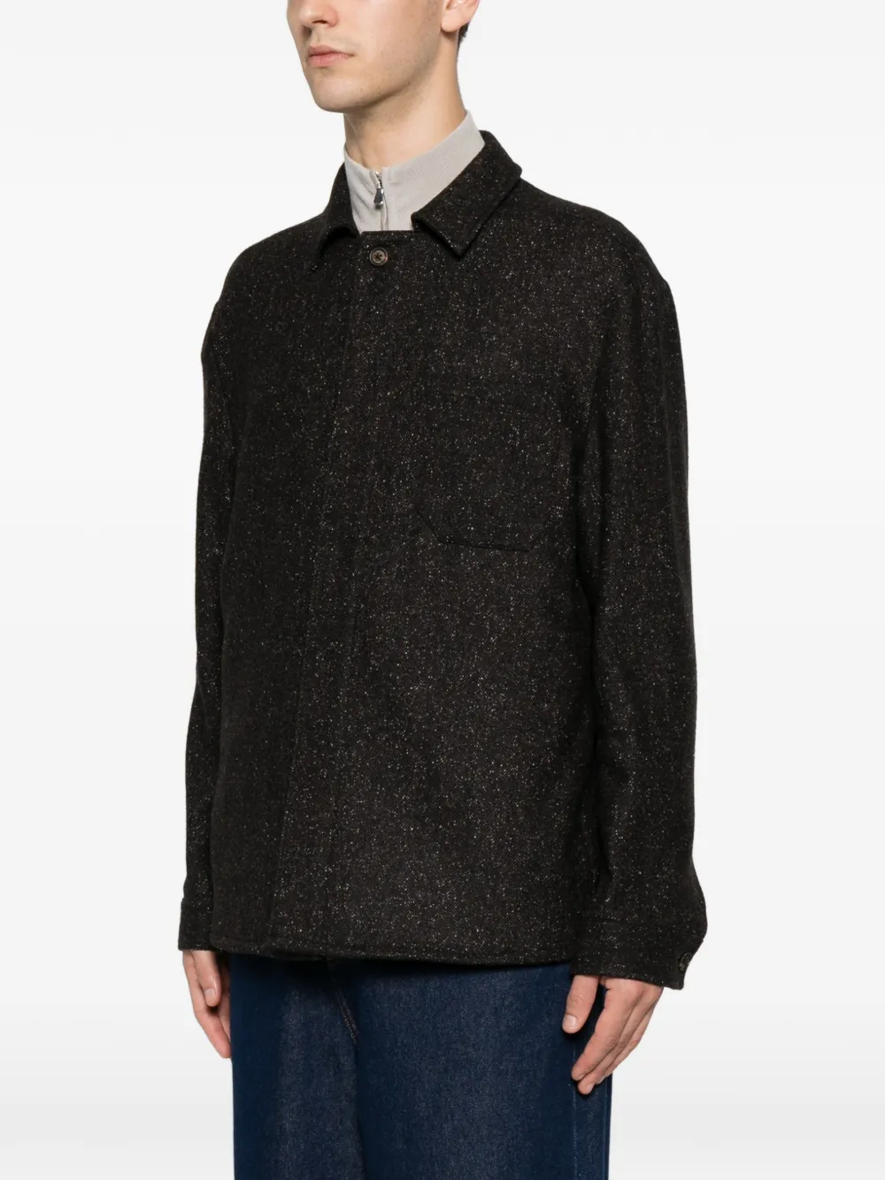 Eleventy Shirtjack met visgraatpatroon Bruin