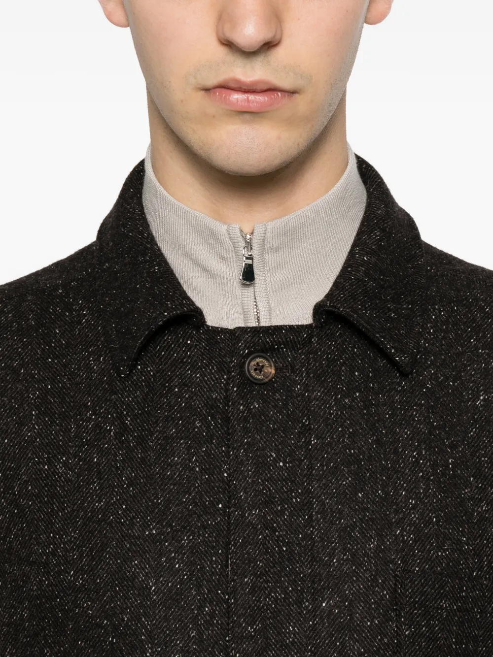 Eleventy Shirtjack met visgraatpatroon Bruin