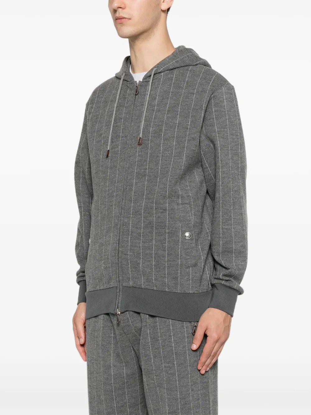 Eleventy Hoodie met krijtstreep en rits Grijs