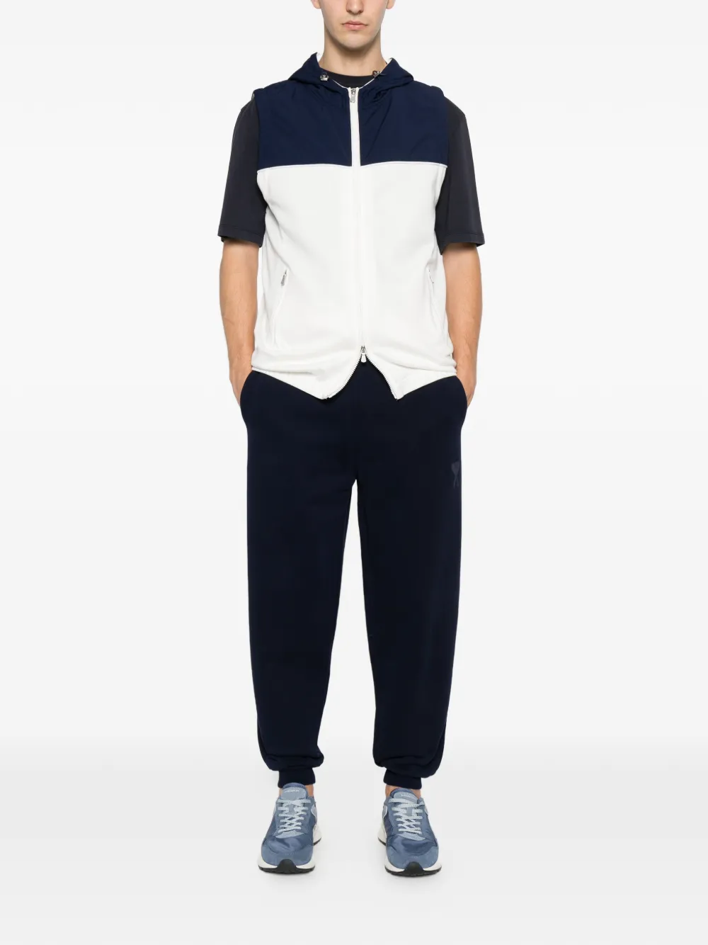 Eleventy Mouwloze hoodie met colourblocking en rits Blauw