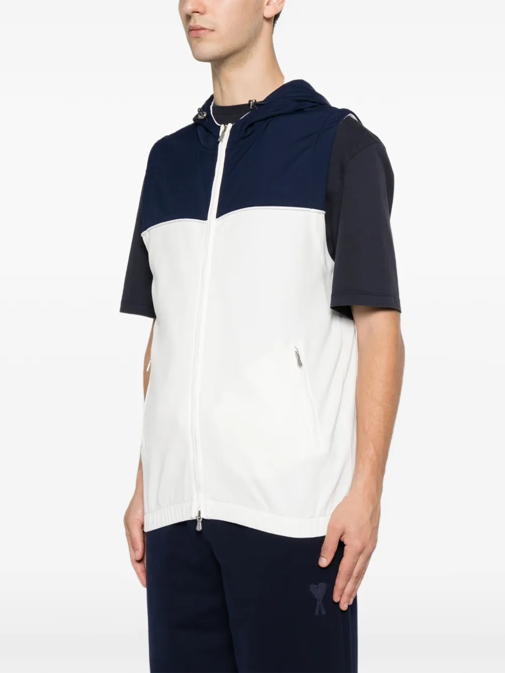 Eleventy Mouwloze hoodie met colourblocking en rits Blauw