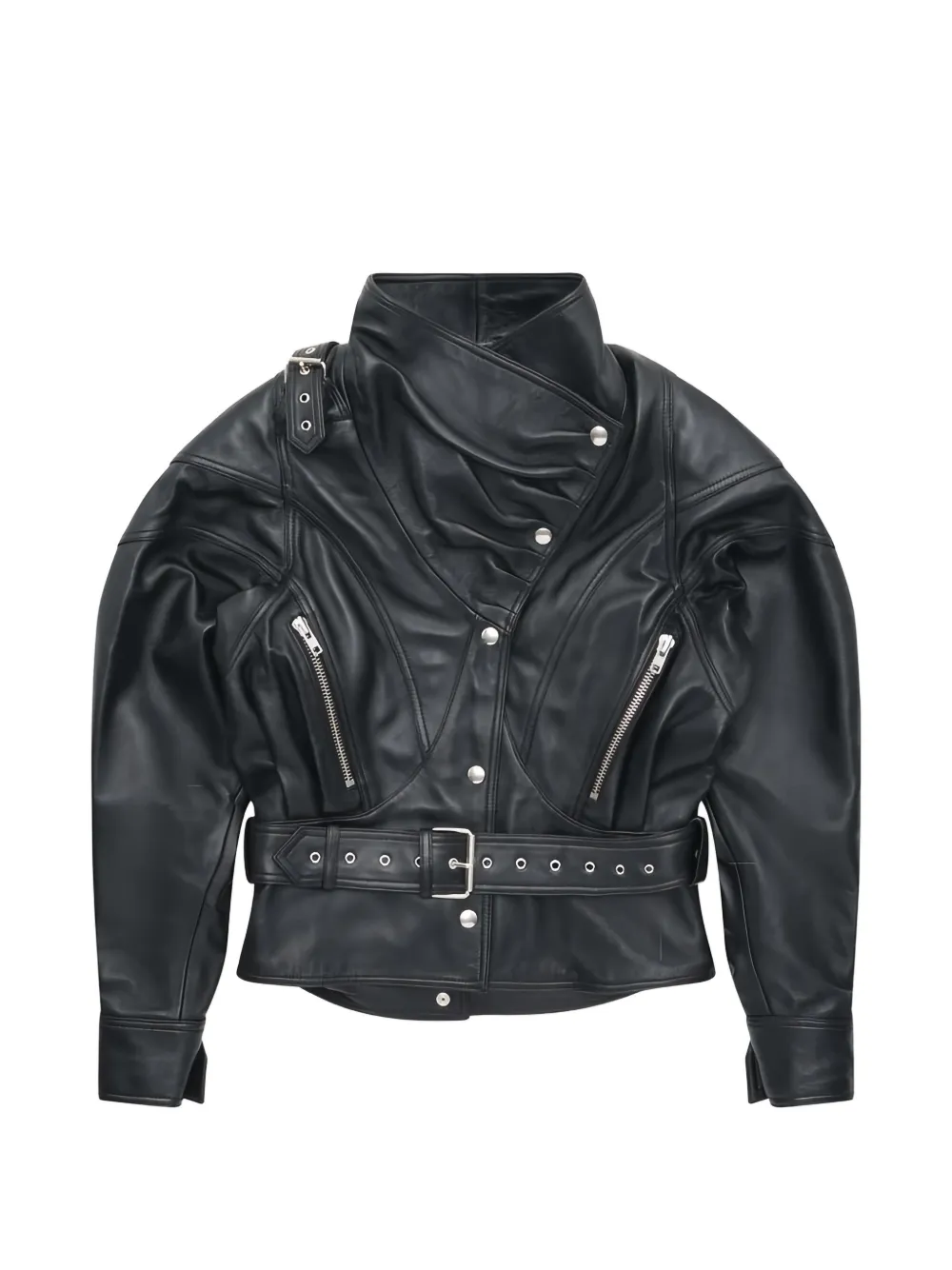 Vaquera belted asymmetric-zip jacket - Nero
