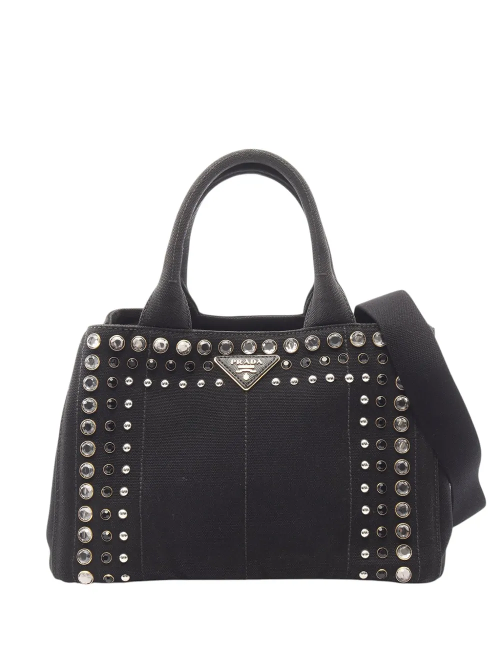 Prada Pre-Owned 2010-2026 Canapa Studded Canvas handbag - Nero