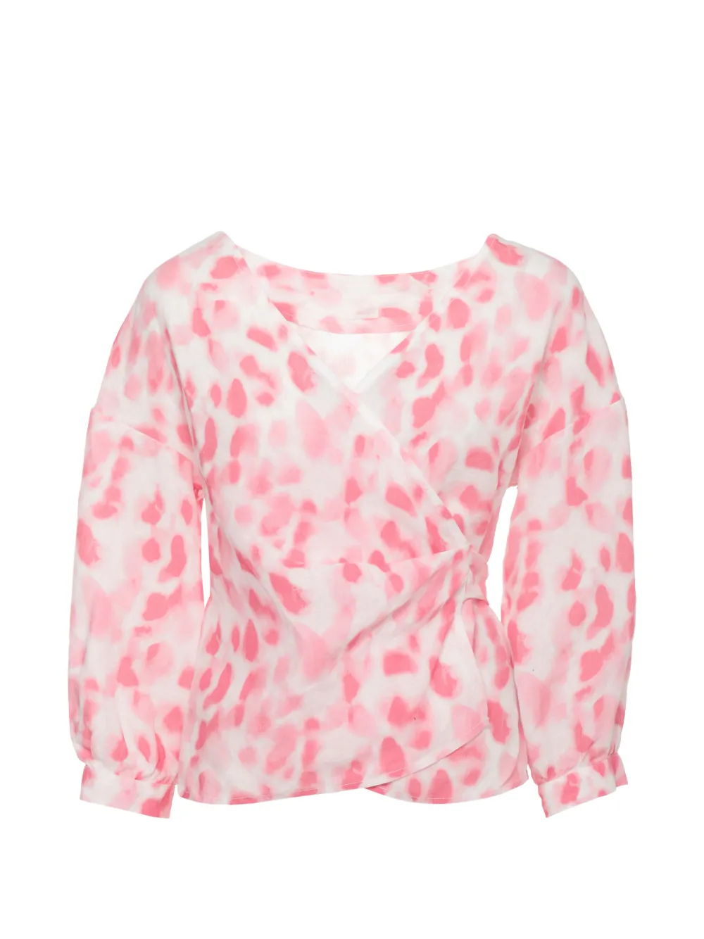 120% Lino abstract-print wrap-style blouse - Bianco