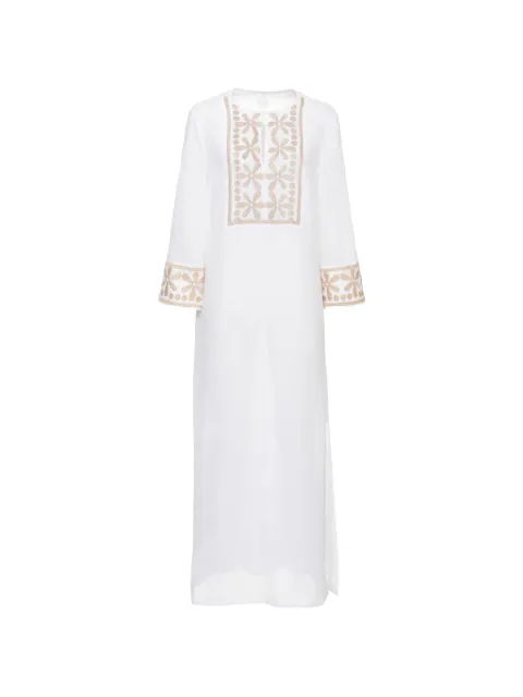 120% Lino embroidered-panel slit-detail maxi dress