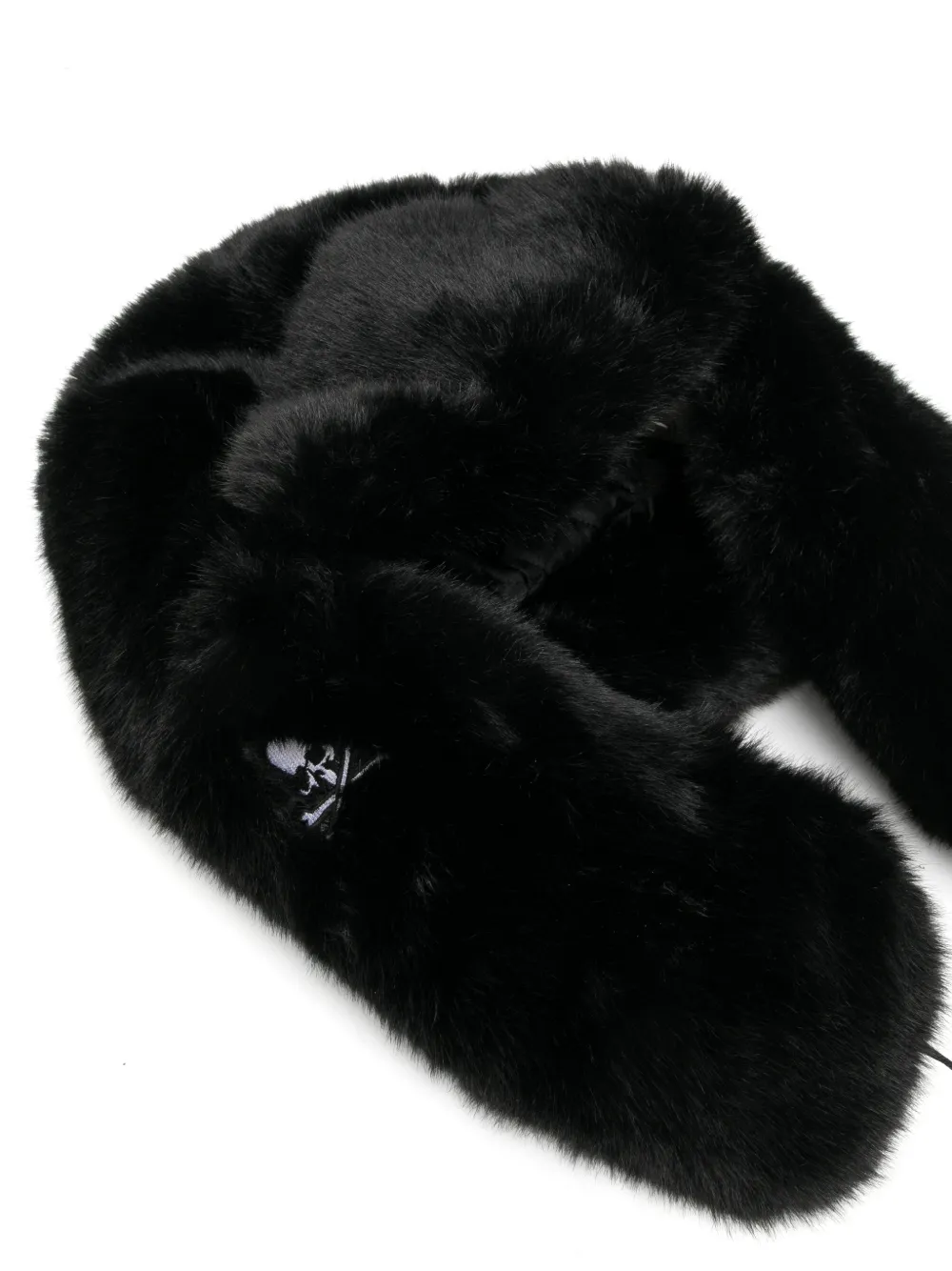 Mastermind Japan Hoed met geborduurde doodskop en imitatiebont Zwart