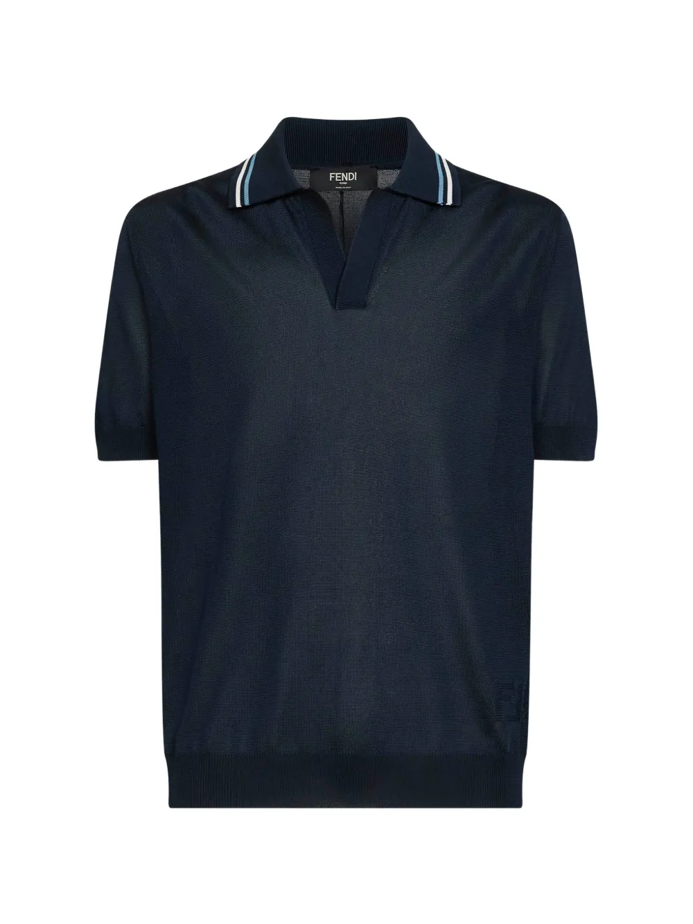FENDI striped-trim intarsia-logo polo shirt - Blu