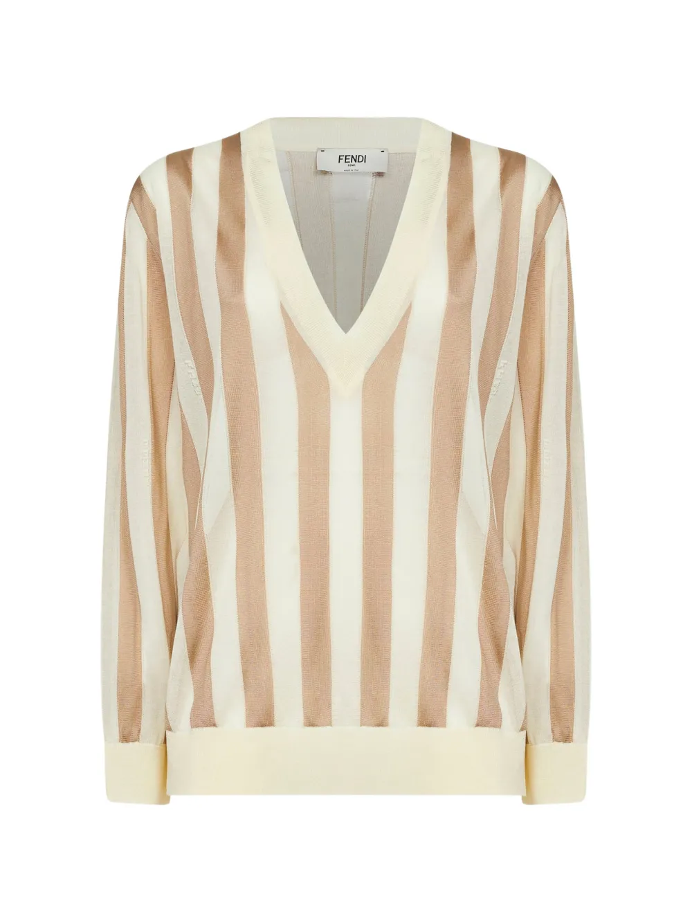 Fendi Striped Sweater In Brown