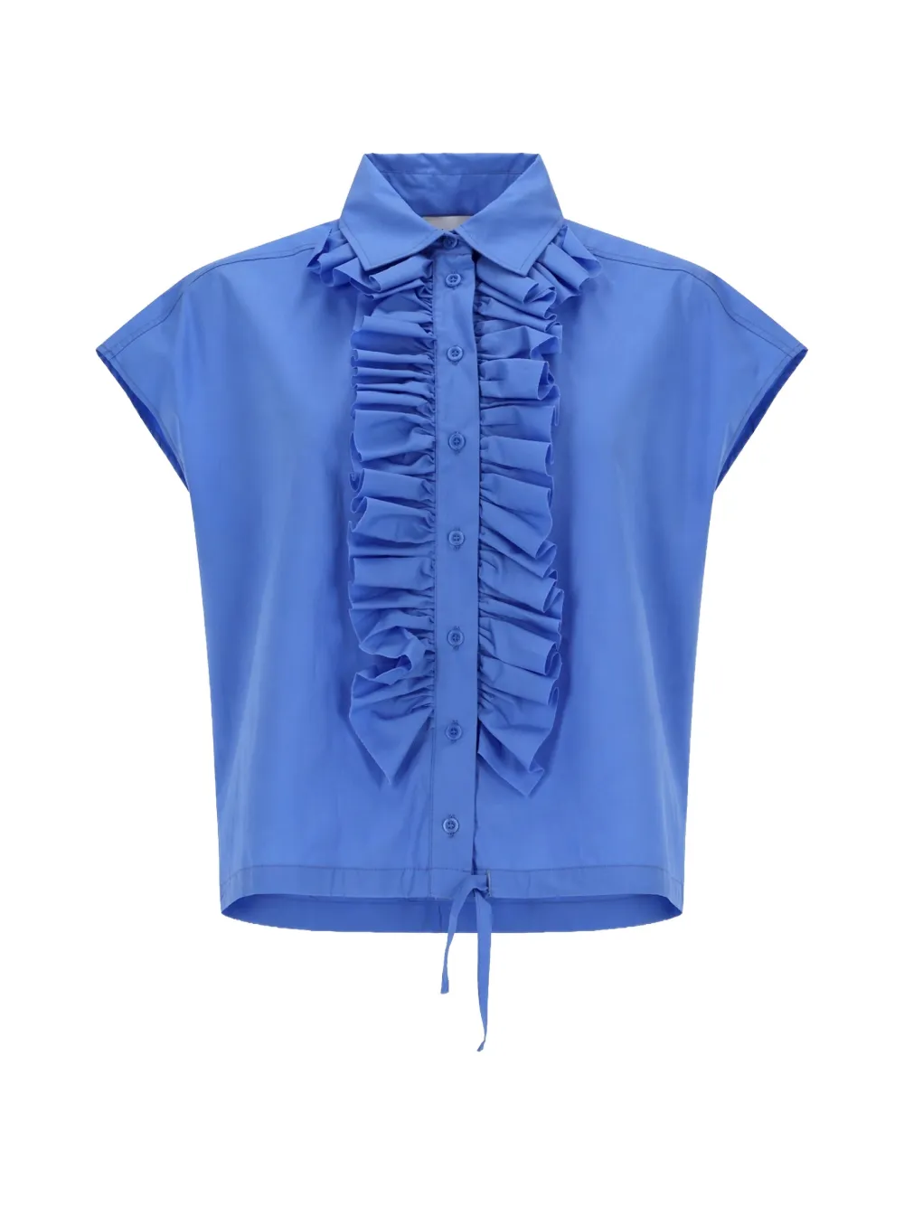 Nude ruffled-neck drawstring-hem shirt - Blu