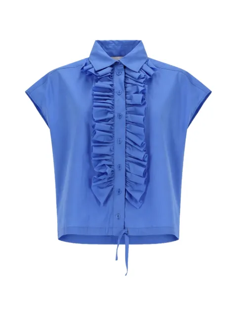 Nude ruffled-neck drawstring-hem shirt